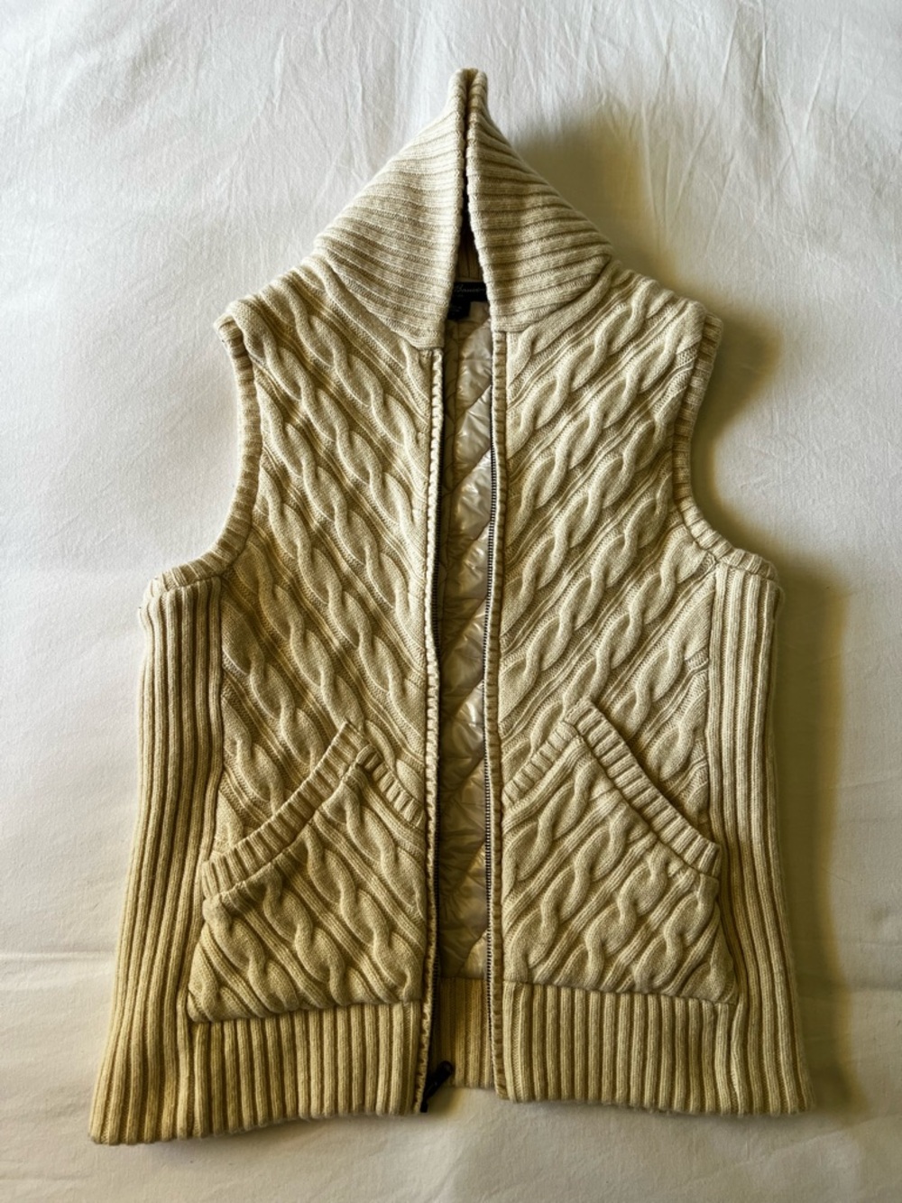 Eddie Bauer Quilted Cable-Knit Hooded Vest in Cream